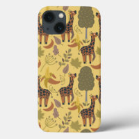 Giraffe seamless pattern yellow background