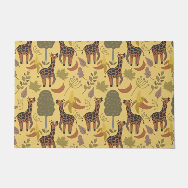 Giraffe seamless pattern yellow background doormat (Front)