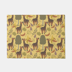 Giraffe seamless pattern yellow background doormat