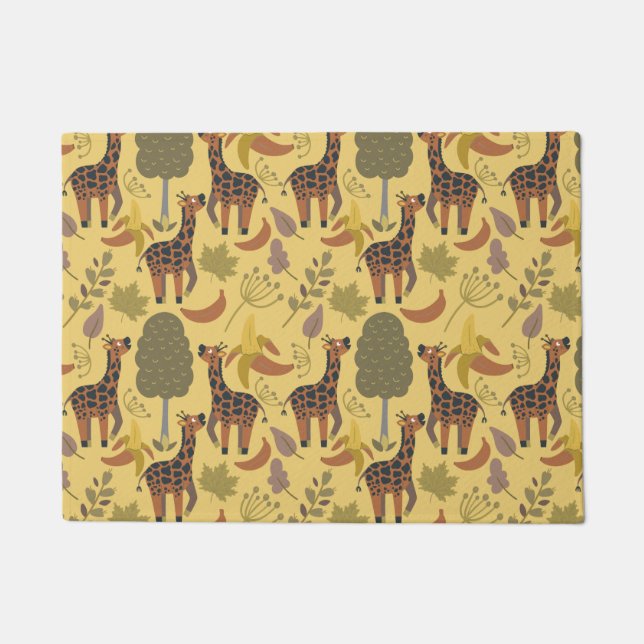 Giraffe seamless pattern yellow background doormat (Front)