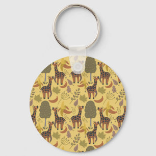 Giraffe seamless pattern yellow background keychain