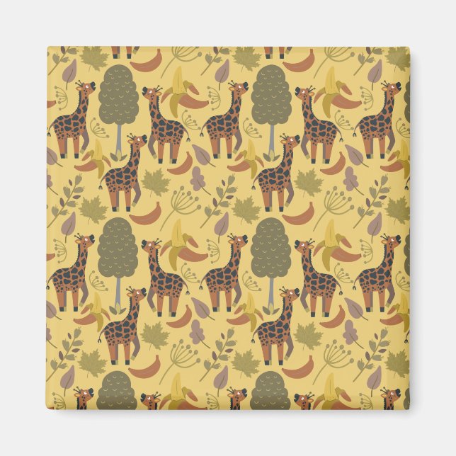 Giraffe seamless pattern yellow background magnet (Front)