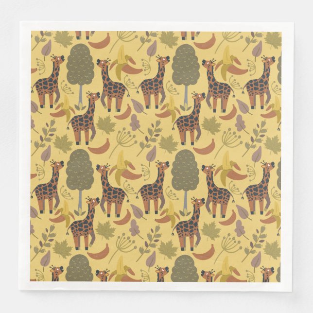 Giraffe seamless pattern yellow background napkin (Front)