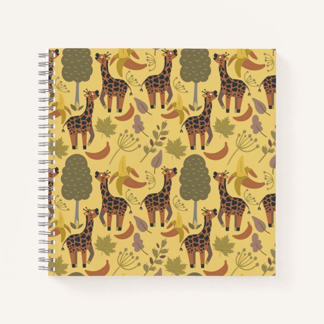 Giraffe seamless pattern yellow background notebook (Front)