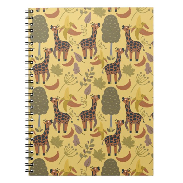 Giraffe seamless pattern yellow background notebook (Front)