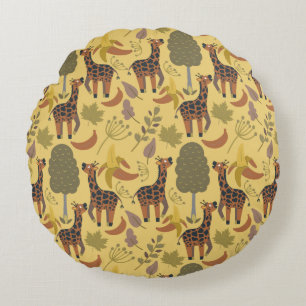 Giraffe seamless pattern yellow background round pillow