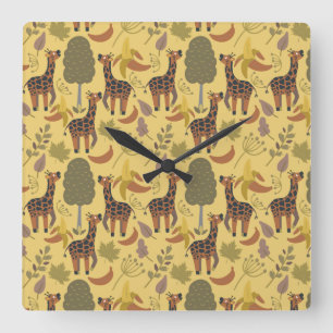 Giraffe seamless pattern yellow background square wall clock
