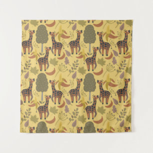Giraffe seamless pattern yellow background tapestry