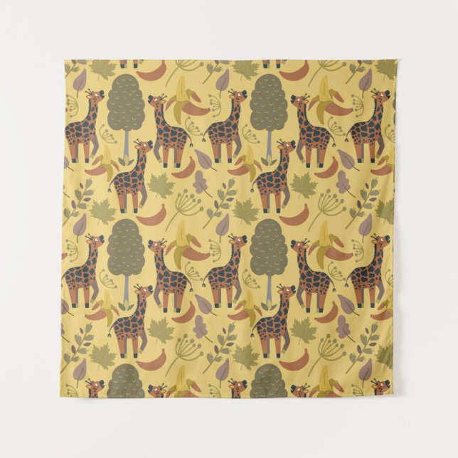 Giraffe seamless pattern yellow background tapestry (Front)