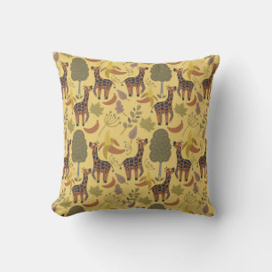 Giraffe seamless pattern yellow background throw pillow