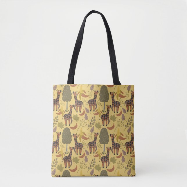 Giraffe seamless pattern yellow background tote bag (Front)