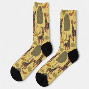 Giraffe seamless pattern yellow background wrappin socks