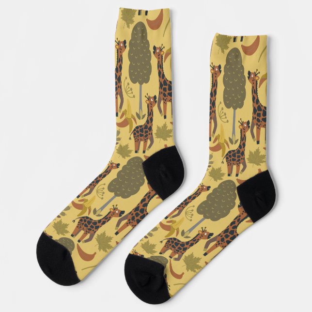 Giraffe seamless pattern yellow background wrappin socks (Left)
