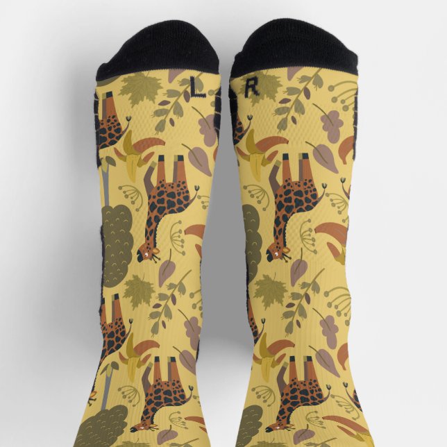 Giraffe seamless pattern yellow background wrappin socks (Top)