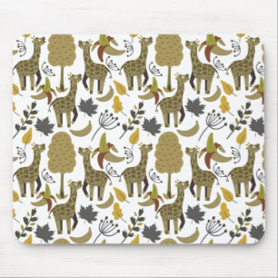 Giraffe seamless pattern yellow white tall mouse pad