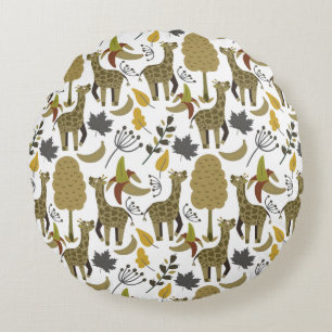 Giraffe seamless pattern yellow white tall round pillow