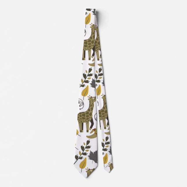 Giraffe seamless pattern yellow white tall tie (Front)