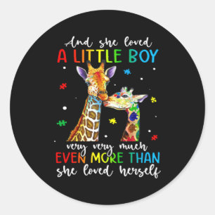 Giraffe She Loved A Little Boy Autism Awareness Mo Classic Round Sticker