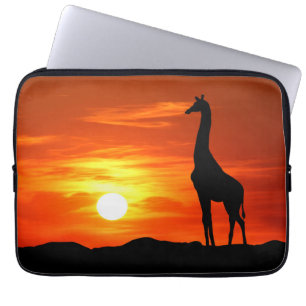 Giraffe Silhouette at Sunset Laptop Sleeve