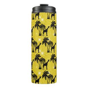 Giraffe Silhouette Tropical Palm Tree Leaves Zoo Thermal Tumbler
