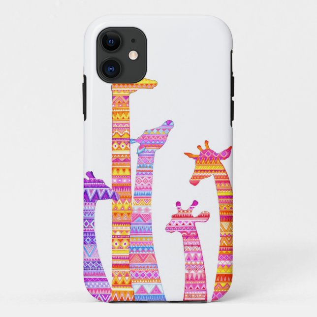 Giraffe Silhouettes in Colourful Tribal Print Case-Mate iPhone Case (Back)