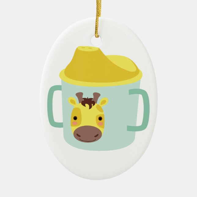 Giraffe Sippy Cup Ceramic Ornament (Front)