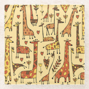 Giraffe Sketch, Fun Seamless Design. Glass Coaster