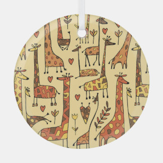 Giraffe Sketch, Fun Seamless Design. Glass Ornament