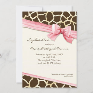 Giraffe Skin Pattern Ribbon n Bow Baby Girl Photo Announcement