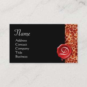 GIRAFFE SKIN ,RED WAX SEAL MONOGRAM,Black Business Card