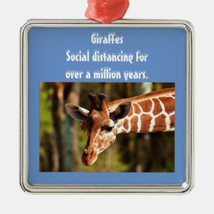 Giraffe Social Distancing Six Feet by Funnycomb Metal Ornament