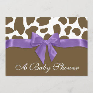 Giraffe Spots and Purple Bow Baby Shower Invitation