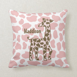 Giraffe Spots Pink and Brown Throw Pillow