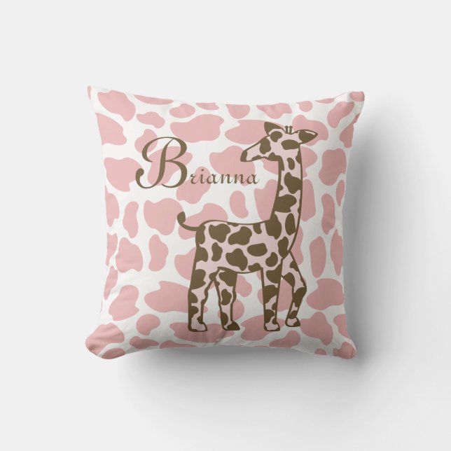 Giraffe Spots Pink and Brown Throw Pillow (Front)