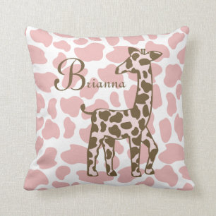 Giraffe Spots Pink and Brown Throw Pillow