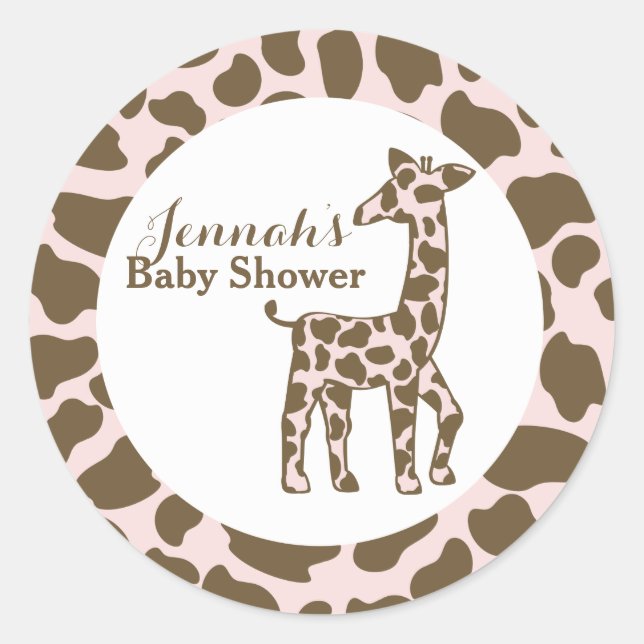 Giraffe Spots Pink Baby Shower Classic Round Sticker (Front)