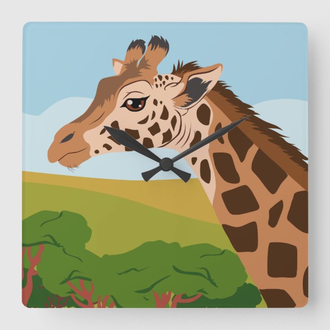 Giraffe Square Wall Clock (Front)