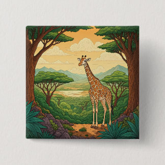 Giraffe standing in a wilderness setting 2 inch square button