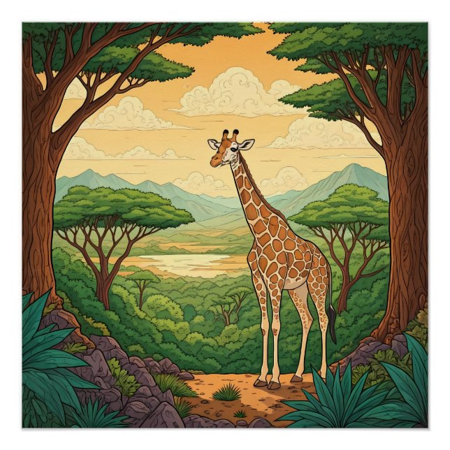Giraffe standing in a wilderness setting poster (Front)