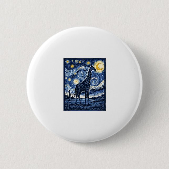 Giraffe Starry Night Vintage 2 Inch Round Button (Front)