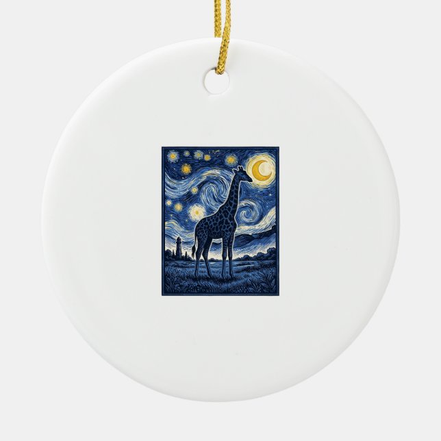 Giraffe Starry Night Vintage Ceramic Ornament (Front)