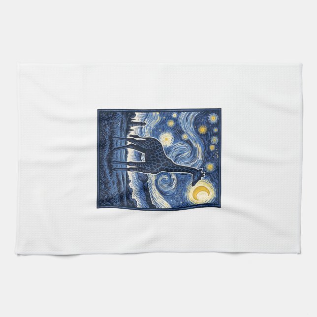 Giraffe Starry Night Vintage Kitchen Towel (Horizontal)