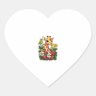 Giraffe Strawberries and Flowers Graphic Cute Gira Heart Sticker