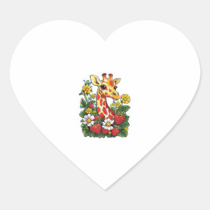 Giraffe Strawberries and Flowers Graphic Cute Gira Heart Sticker