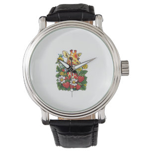 Giraffe Strawberries and Flowers Graphic Cute Gira Watch