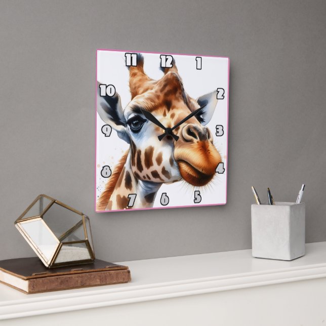 Giraffe strolls the savanna at sunset square wall clock (Office)