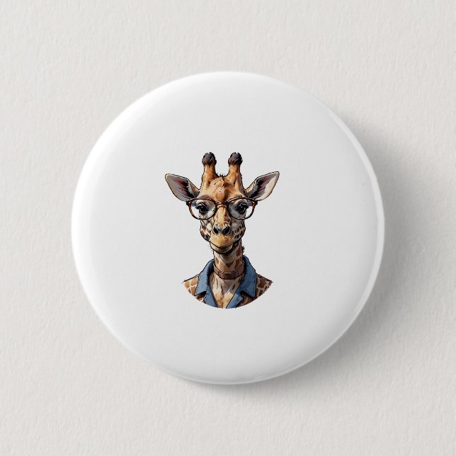 Giraffe_ Stylish in Glasses   2 Inch Round Button (Front)