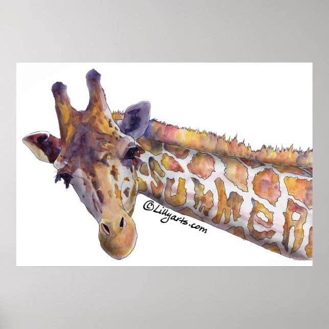 Giraffe Summer Watercolor Poster Print (Front)