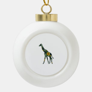 Giraffe Sunflower Girl Floral Ruminant Hawaiian Wo Ceramic Ball Christmas Ornament