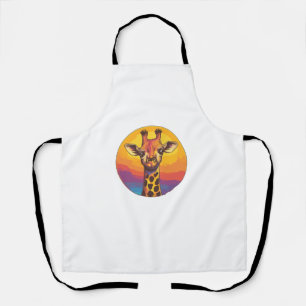 Giraffe Sunset Colourful Wildlife Illustration   Apron